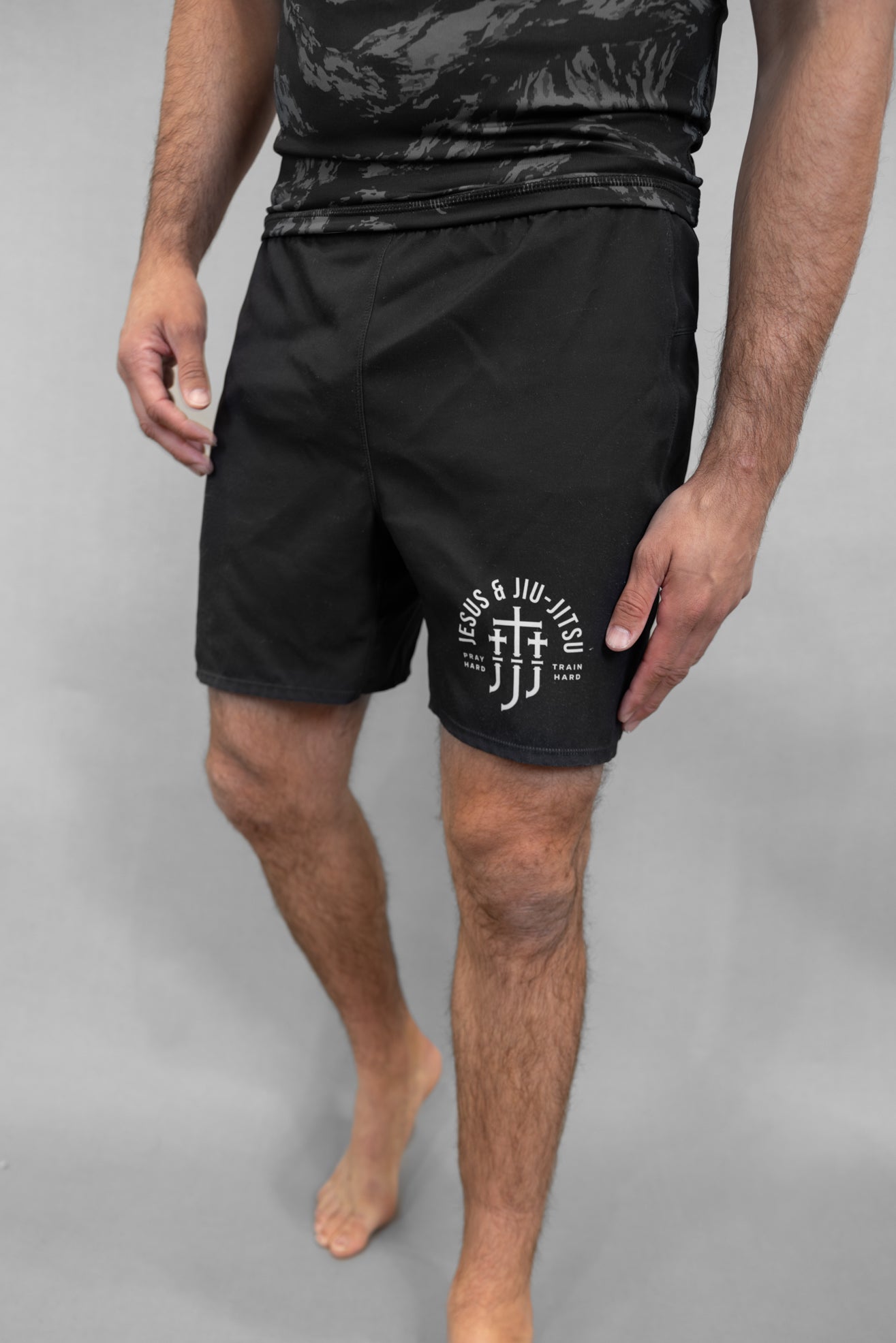 Black shorts with Jesus & Jiu Jitsu logo