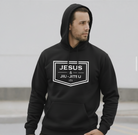 Man wearing black hoodie with JESUS & JIU-JITSU logo