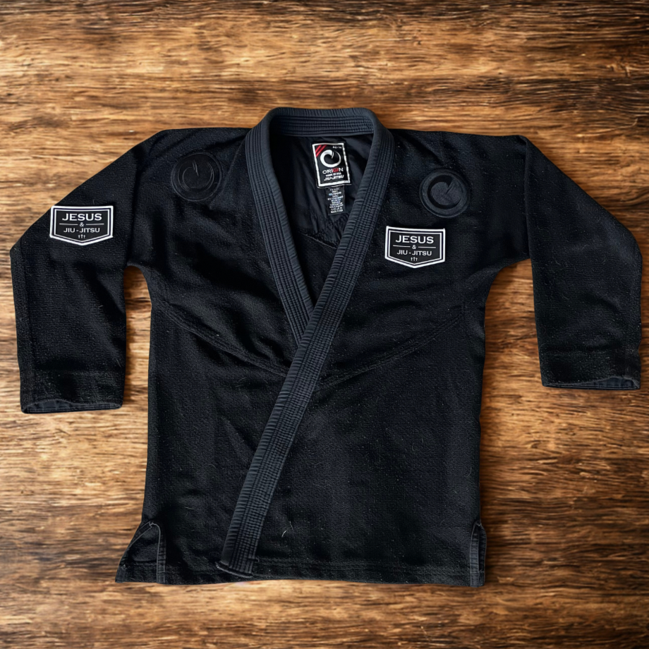 4 in JESUS & JIU-JITSU patch on black gi