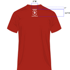 rear view of red shirt with "MORE ROLLING LESS SCROLLING" logo on upper back